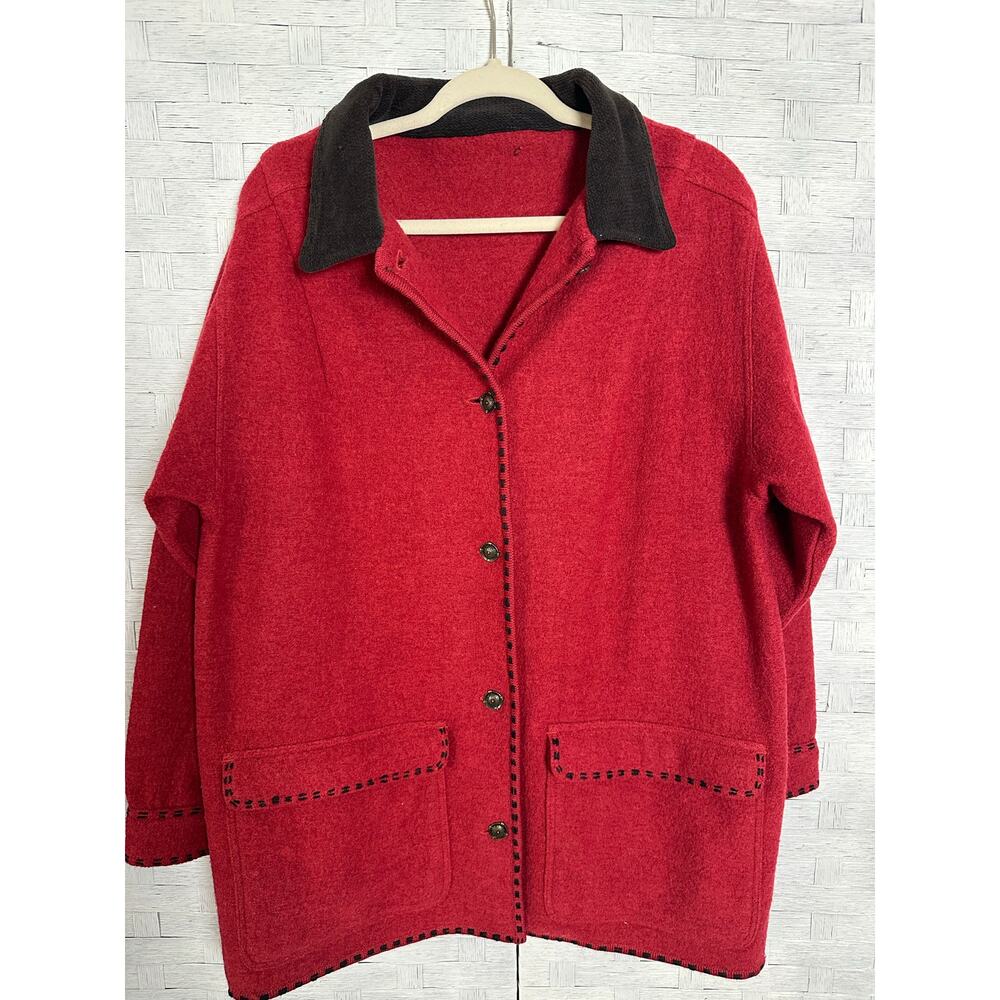 100% wool button jacket brown corduroy collar packets red heritage plus size ￼